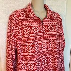 Lands End Red snowflake fleece pullover 1/2 Zip